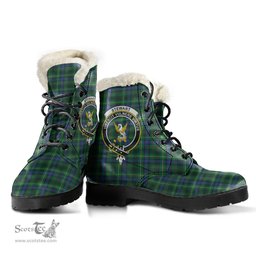 ScotsTee Shop Scottish Stewart Hunting Modern Clan Crest Faux Fur Tartan Leather Boots