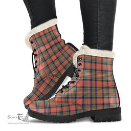 ScotsTee Shop Scottish Stewart Royal Ancient Clan Faux Fur Tartan Leather Boots