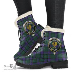 ScotsTee Shop Scottish Sinclair Hunting Modern Clan Crest Faux Fur Tartan Leather Boots