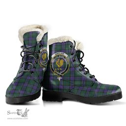 ScotsTee Shop Scottish Sinclair Hunting Modern Clan Crest Faux Fur Tartan Leather Boots