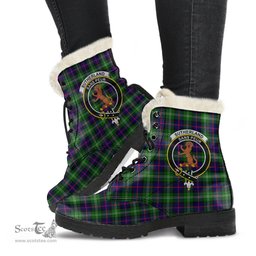 ScotsTee Shop Scottish Sutherland Modern Clan Crest Faux Fur Tartan Leather Boots