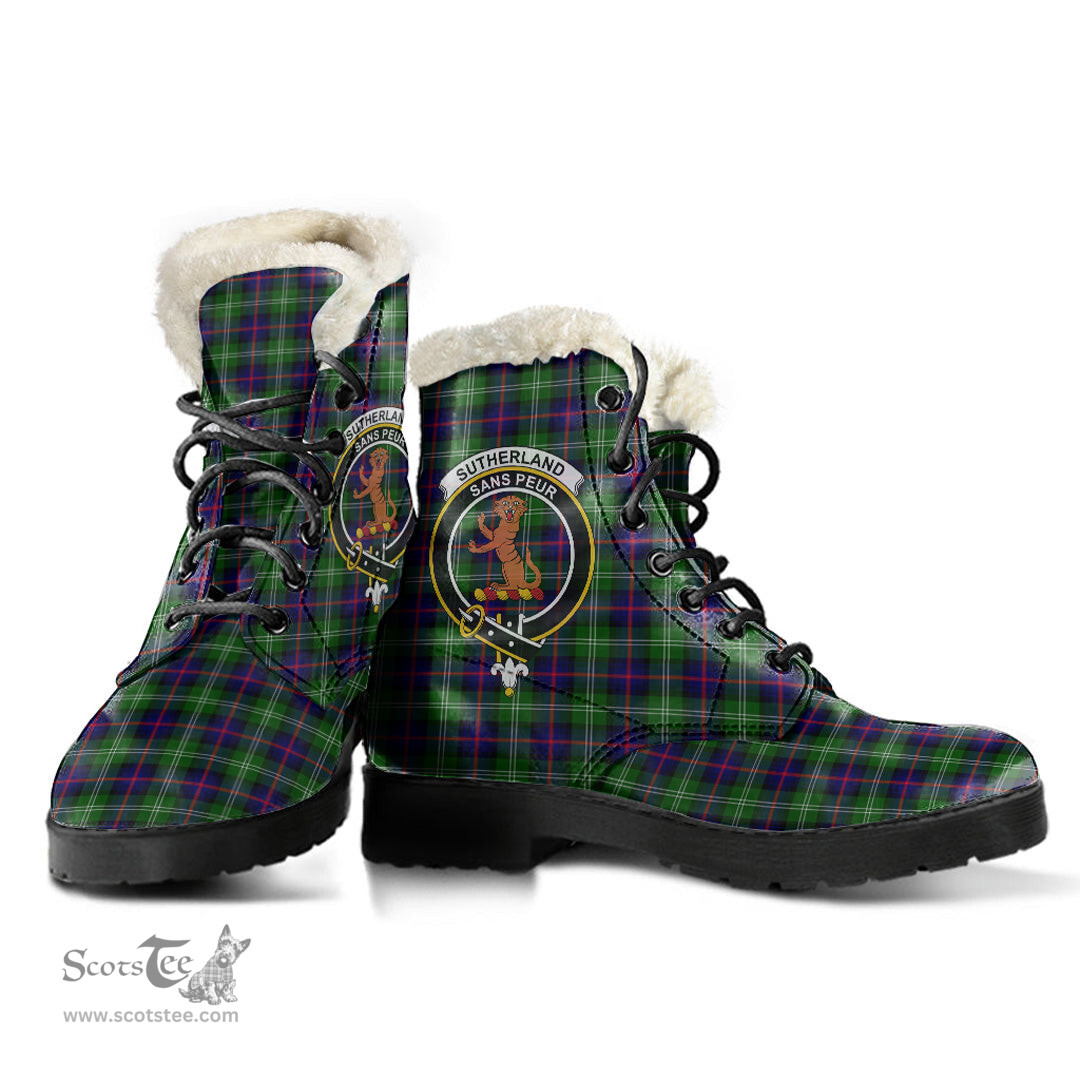 ScotsTee Shop Scottish Sutherland Modern Clan Crest Faux Fur Tartan Leather Boots