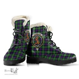 ScotsTee Shop Scottish Sutherland Modern Clan Crest Faux Fur Tartan Leather Boots