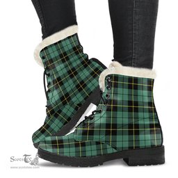 ScotsTee Shop Scottish Wallace Hunting Ancient Clan Faux Fur Tartan Leather Boots