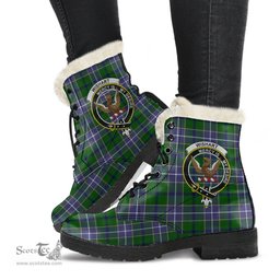 ScotsTee Shop Scottish Wishart Hunting Modern Clan Crest Faux Fur Tartan Leather Boots