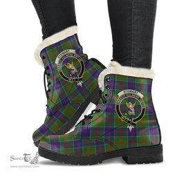 ScotsTee Shop Scottish Stewart of Appin Hunting Modern Clan Crest Faux Fur Tartan Leather Boots