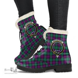 ScotsTee Shop Scottish MacArthur Milton Clan Crest Faux Fur Tartan Leather Boots