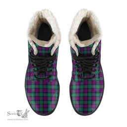 ScotsTee Shop Scottish MacArthur Milton Clan Crest Faux Fur Tartan Leather Boots