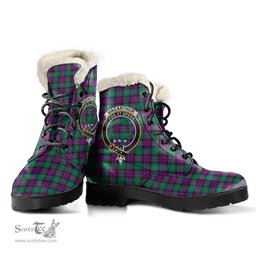 ScotsTee Shop Scottish MacArthur Milton Clan Crest Faux Fur Tartan Leather Boots