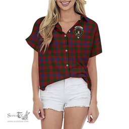ScotsTee Shop Scottish Ross Clan Crest Tartan Women Casual Shirt - Classic