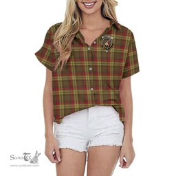 ScotsTee Shop Scottish MacMillan Old Weathered Clan Crest Tartan Women Casual Shirt - Classic