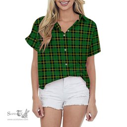 ScotsTee Shop Scottish Wallace Hunting Green Clan Tartan Women Casual Shirt - Classic