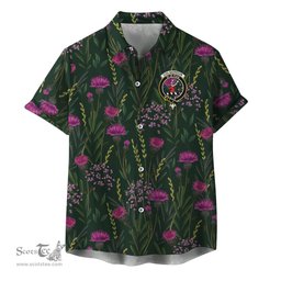 ScotsTee Shop Scottish Colquhoun Clan Crest Tartan Hawaiian Shirt with Scottish Thistle Shirt