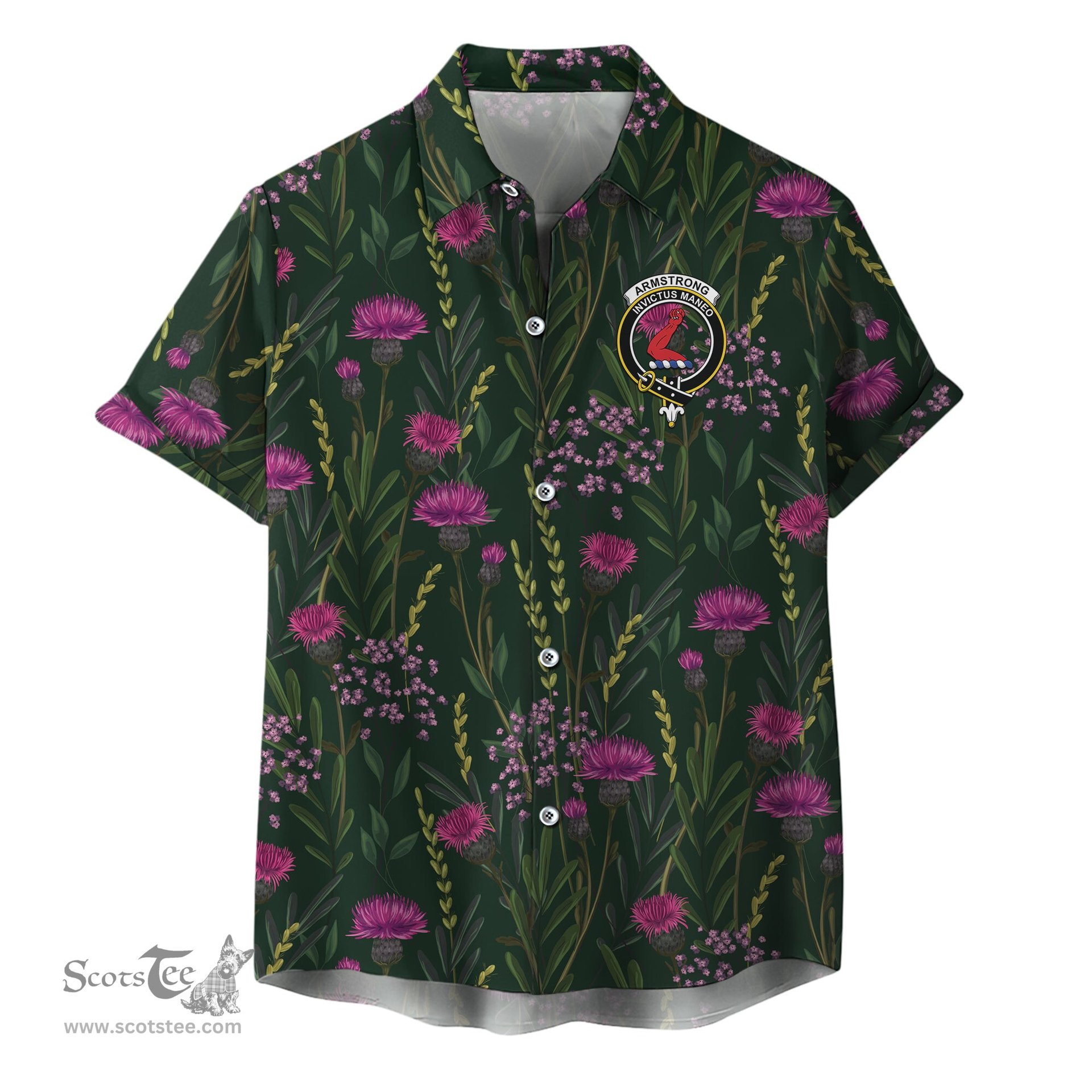 ScotsTee Shop Scottish Armstrong Clan Crest Tartan Hawaiian Shirt with Scottish Thistle Shirt