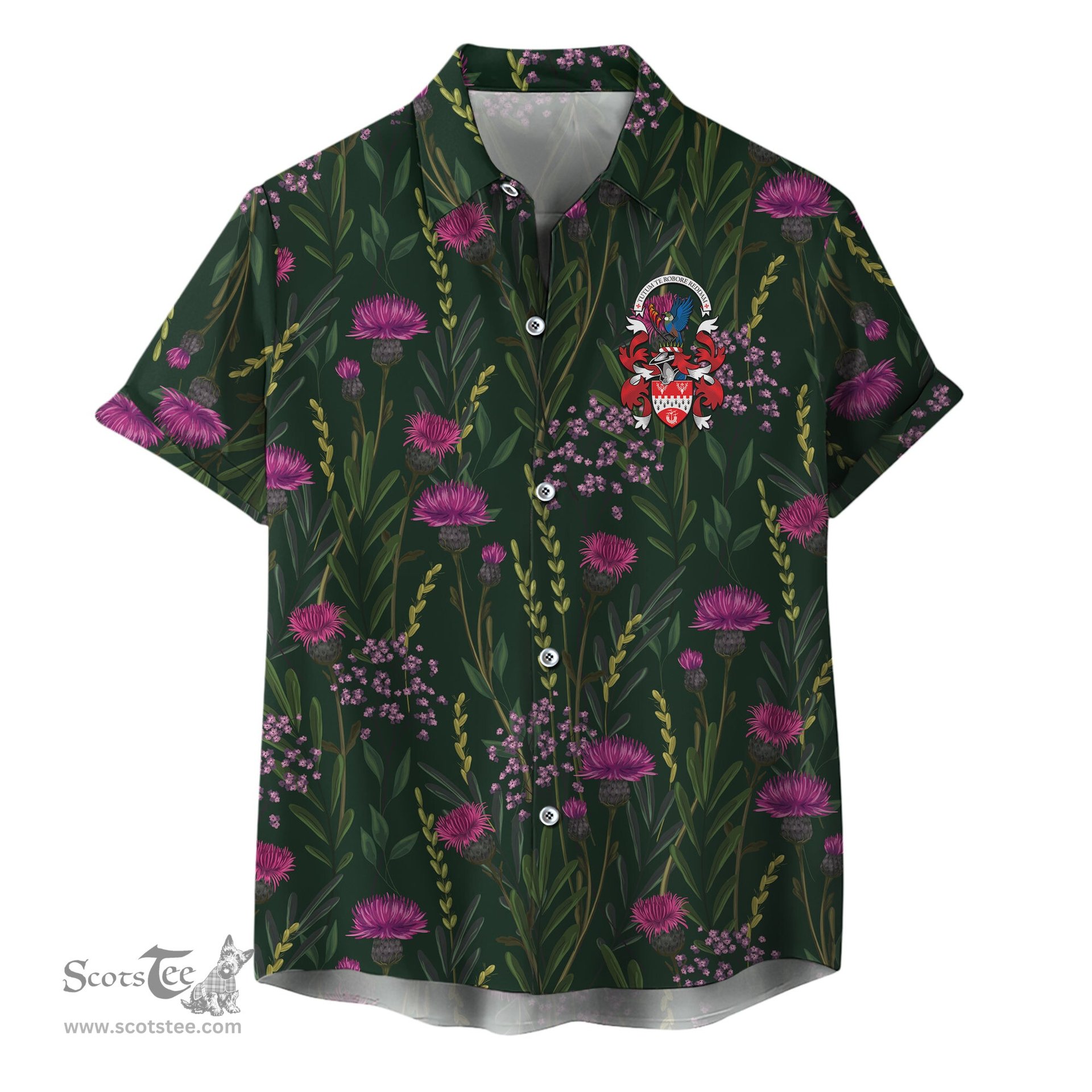 ScotsTee Shop Scottish Crawford Of Newzealand Clan Crest Tartan Hawaiian Shirt with Scottish Thistle Shirt