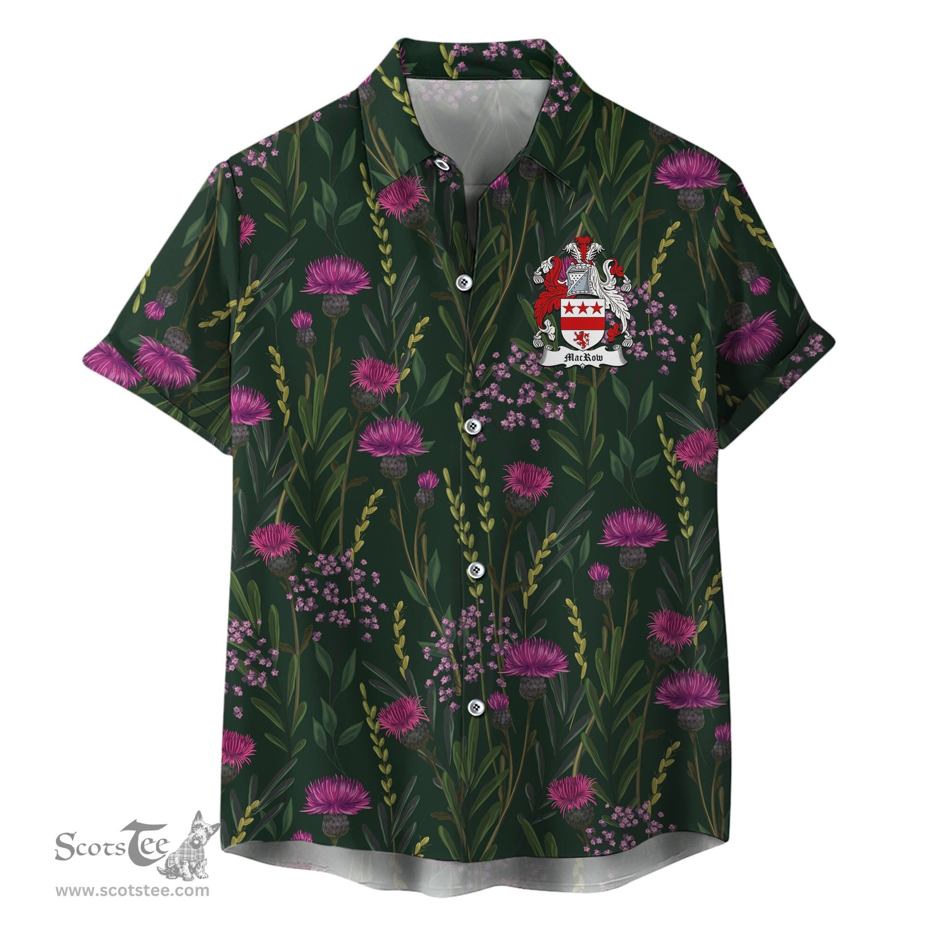 ScotsTee Shop Scottish Macrow Clan Crest Tartan Hawaiian Shirt with Scottish Thistle Shirt