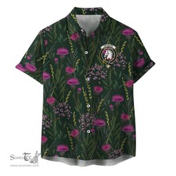 ScotsTee Shop Scottish Hepburn Clan Crest Tartan Hawaiian Shirt with Scottish Thistle Shirt