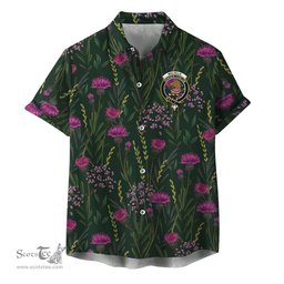 ScotsTee Shop Scottish Melville Clan Crest Tartan Hawaiian Shirt with Scottish Thistle Shirt