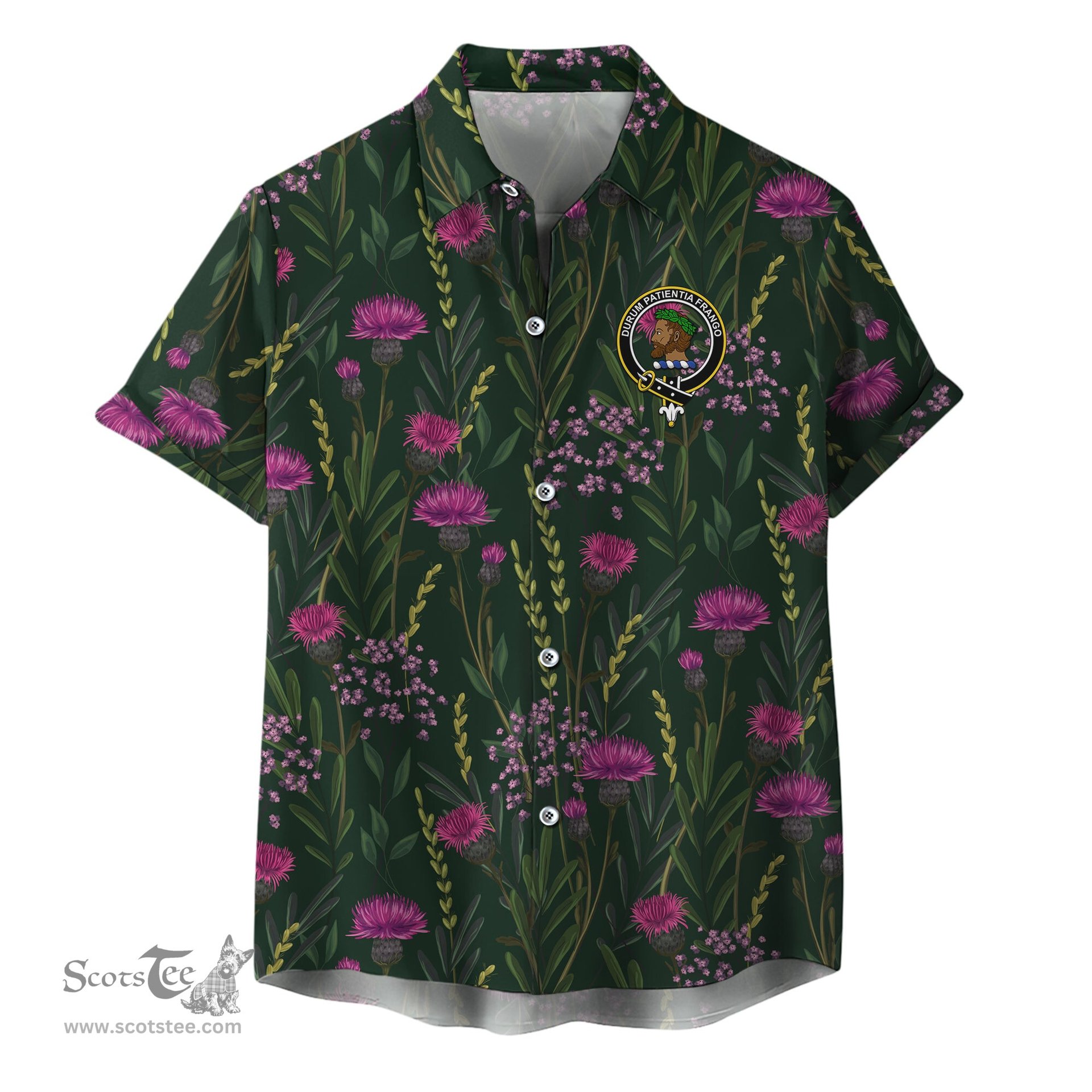 ScotsTee Shop Scottish Moore Clan Crest Tartan Hawaiian Shirt with Scottish Thistle Shirt