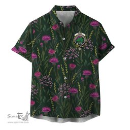 ScotsTee Shop Scottish Irvine Clan Crest Tartan Hawaiian Shirt with Scottish Thistle Shirt