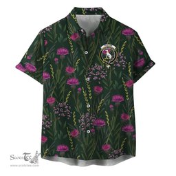 ScotsTee Shop Scottish Hunter Clan Crest Tartan Hawaiian Shirt with Scottish Thistle Shirt