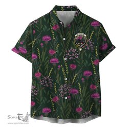 ScotsTee Shop Scottish Rutherford Clan Crest Tartan Hawaiian Shirt with Scottish Thistle Shirt