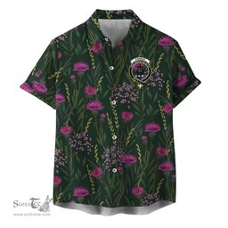 ScotsTee Shop Scottish Hannay Clan Crest Tartan Hawaiian Shirt with Scottish Thistle Shirt
