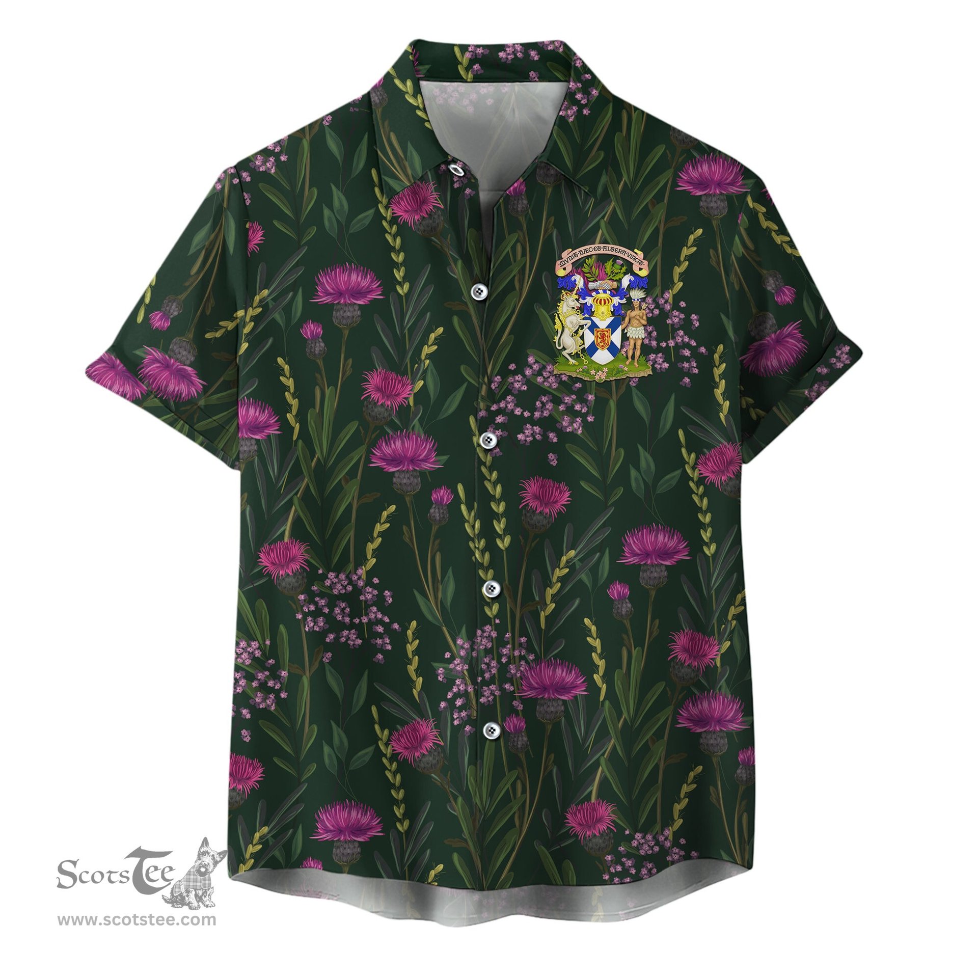 ScotsTee Shop Scottish Nova Scotia Clan Crest Tartan Hawaiian Shirt with Scottish Thistle Shirt