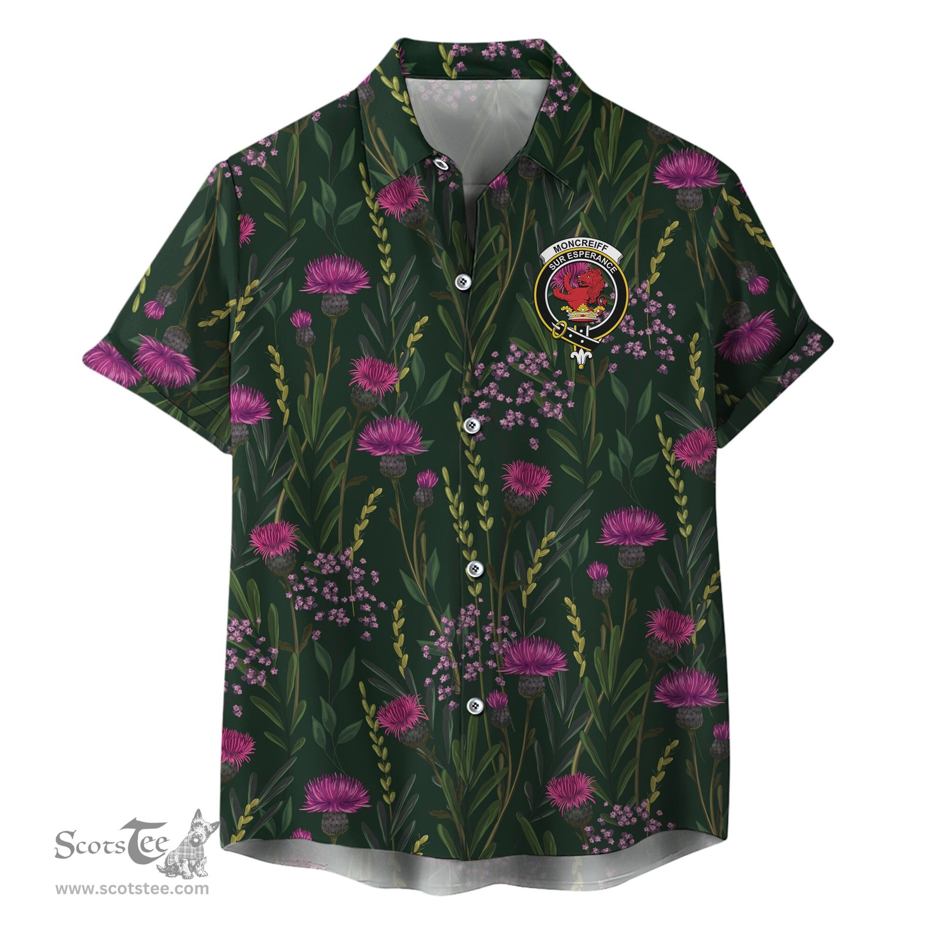 ScotsTee Shop Scottish Moncrieff Clan Crest Tartan Hawaiian Shirt with Scottish Thistle Shirt