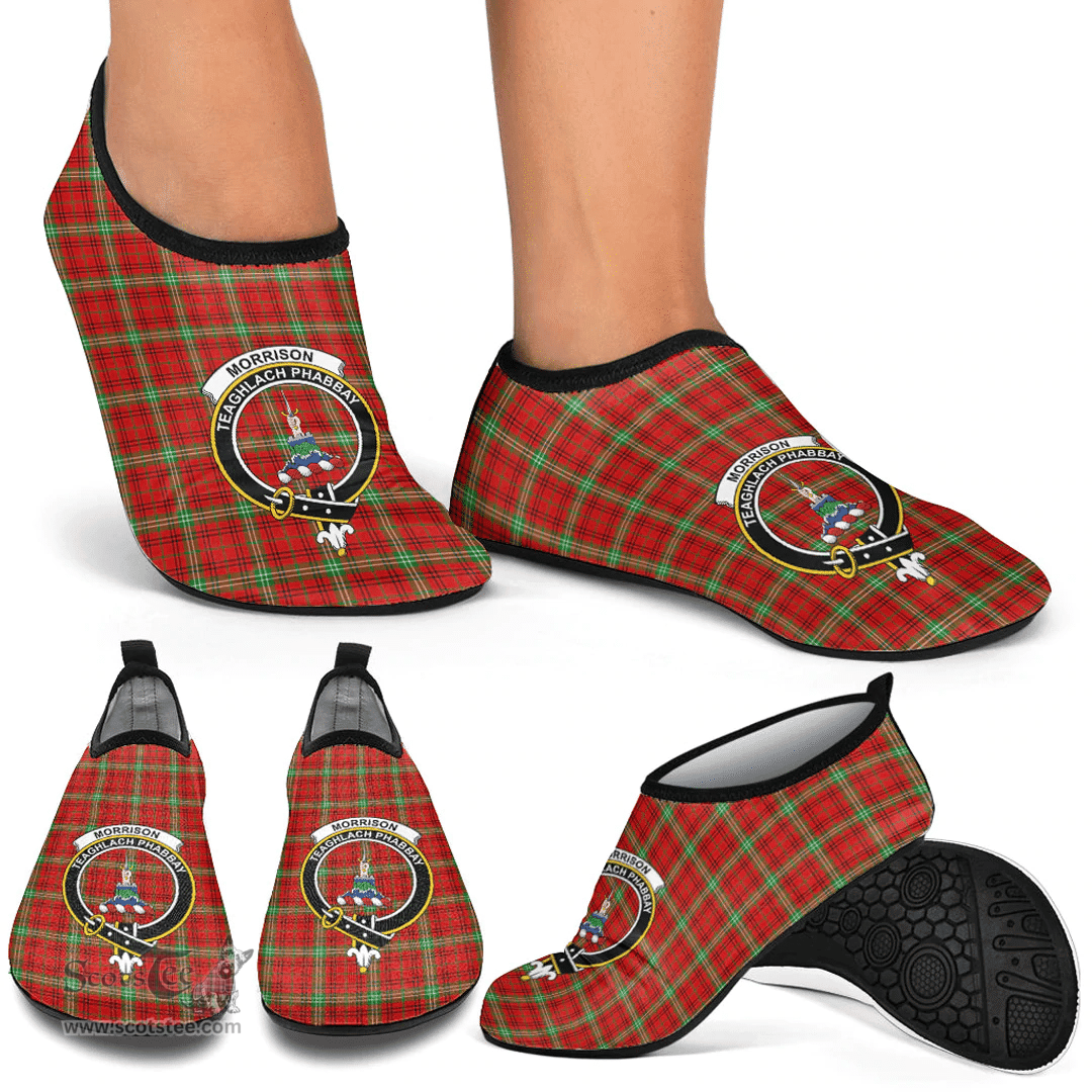 ScotsTee Shop Scottish Morrison Red Modern Clan Crest Tartan Men and Women a Slip On Barefoot Quick-Dry Beach Aqua Yoga Water Shoes