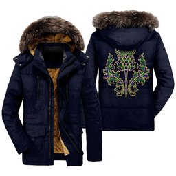 ScotsTee Shop Scottish Alexander Clan Scottish Thistle Tartan Faux Fur Hooded Parka Jacket