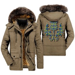 ScotsTee Shop Scottish Barclay Hunting Ancient Clan Scottish Thistle Tartan Faux Fur Hooded Parka Jacket