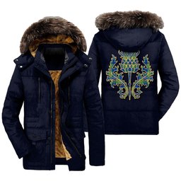 ScotsTee Shop Scottish Barclay Hunting Ancient Clan Scottish Thistle Tartan Faux Fur Hooded Parka Jacket
