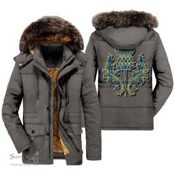 ScotsTee Shop Scottish Barclay Hunting Ancient Clan Scottish Thistle Tartan Faux Fur Hooded Parka Jacket