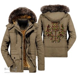 ScotsTee Shop Scottish Buchan Modern Clan Scottish Thistle Tartan Faux Fur Hooded Parka Jacket