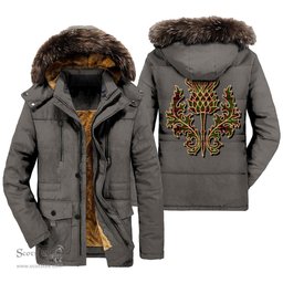 ScotsTee Shop Scottish Buchan Modern Clan Scottish Thistle Tartan Faux Fur Hooded Parka Jacket