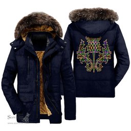 ScotsTee Shop Scottish Brodie Hunting Modern Clan Scottish Thistle Tartan Faux Fur Hooded Parka Jacket