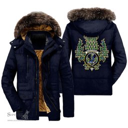 ScotsTee Shop Scottish Arbuthnot Ancient Clan Crest Scottish Thistle Tartan Faux Fur Hooded Parka Jacket