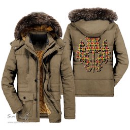 ScotsTee Shop Scottish Buchanan Modern Clan Scottish Thistle Tartan Faux Fur Hooded Parka Jacket