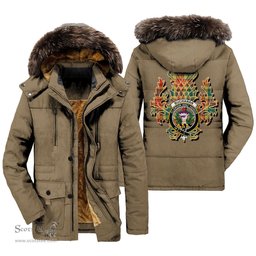 ScotsTee Shop Scottish Buchanan Old Sett Clan Crest Scottish Thistle Tartan Faux Fur Hooded Parka Jacket