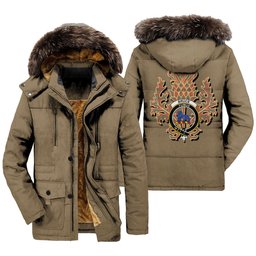 ScotsTee Shop Scottish Bruce Ancient Clan Crest Scottish Thistle Tartan Faux Fur Hooded Parka Jacket