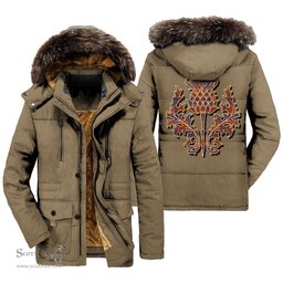 ScotsTee Shop Scottish Cameron of Lochiel Ancient Clan Scottish Thistle Tartan Faux Fur Hooded Parka Jacket