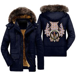 ScotsTee Shop Scottish Boswell Modern Clan Crest Scottish Thistle Tartan Faux Fur Hooded Parka Jacket