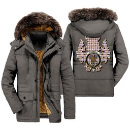 ScotsTee Shop Scottish Boswell Modern Clan Crest Scottish Thistle Tartan Faux Fur Hooded Parka Jacket