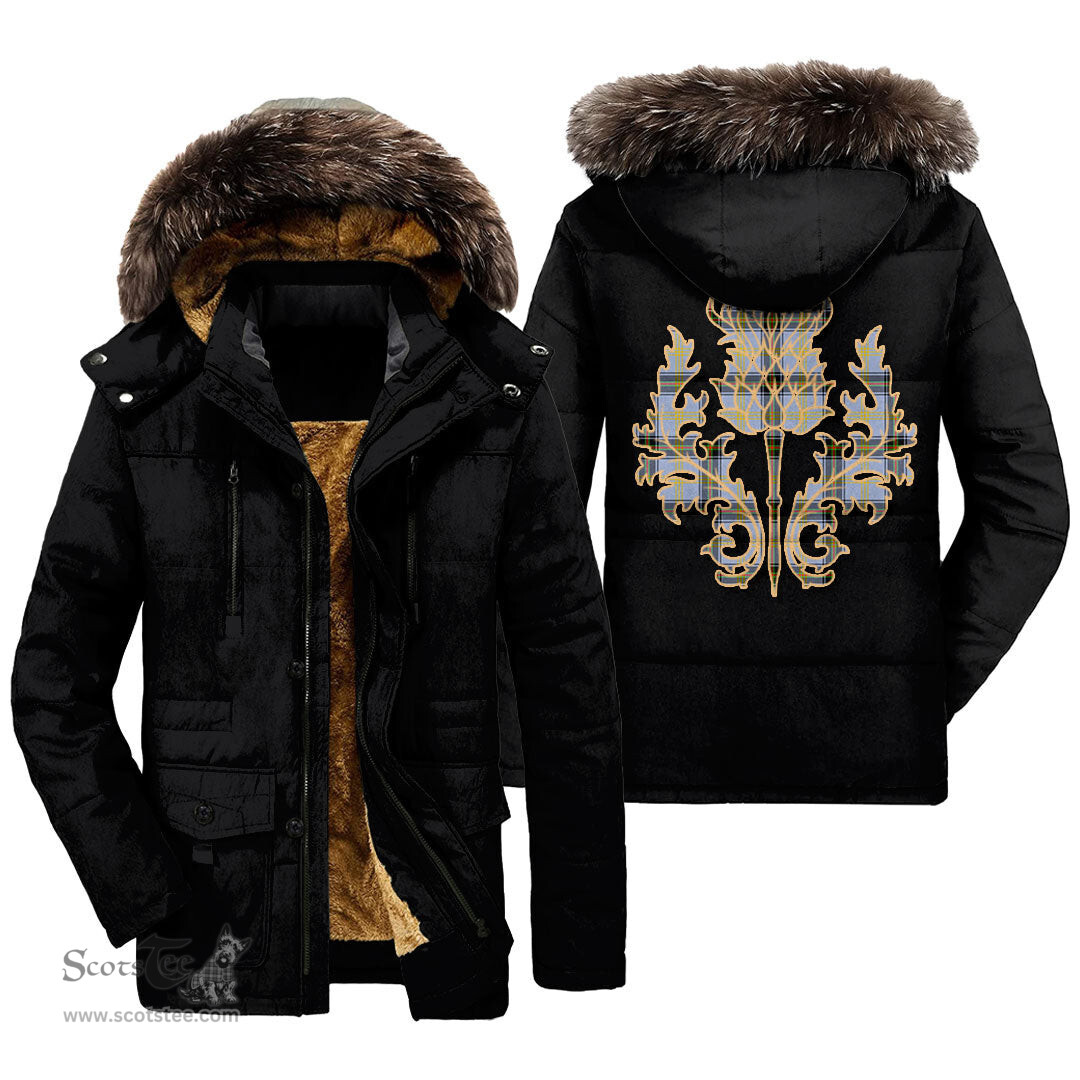 ScotsTee Shop Scottish Bell of the Borders Clan Scottish Thistle Tartan Faux Fur Hooded Parka Jacket