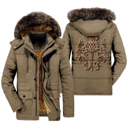 ScotsTee Shop Scottish Cameron of Erracht Weathered Clan Scottish Thistle Tartan Faux Fur Hooded Parka Jacket