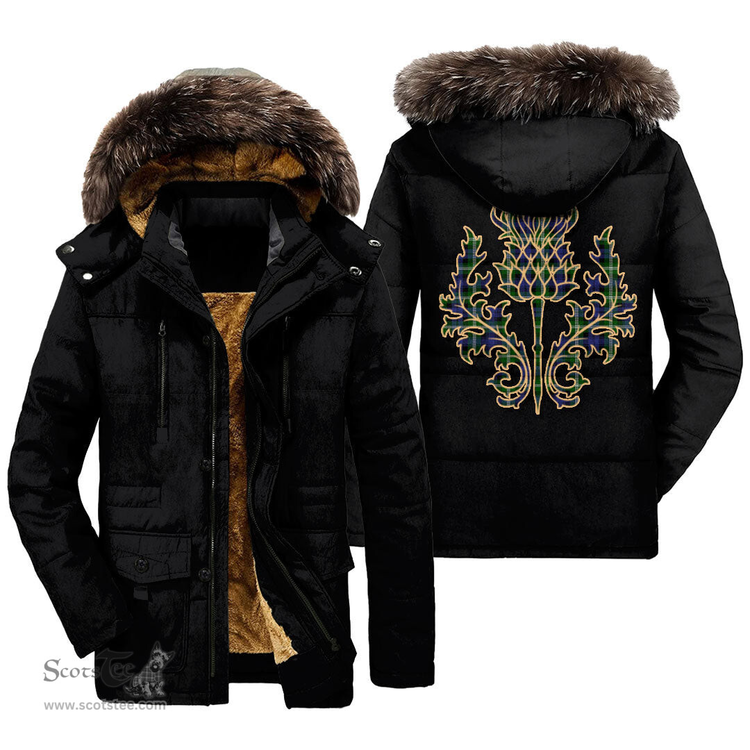 ScotsTee Shop Scottish Baillie Modern Clan Scottish Thistle Tartan Faux Fur Hooded Parka Jacket