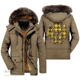 ScotsTee Shop Scottish Barclay Dress Modern Clan Scottish Thistle Tartan Faux Fur Hooded Parka Jacket