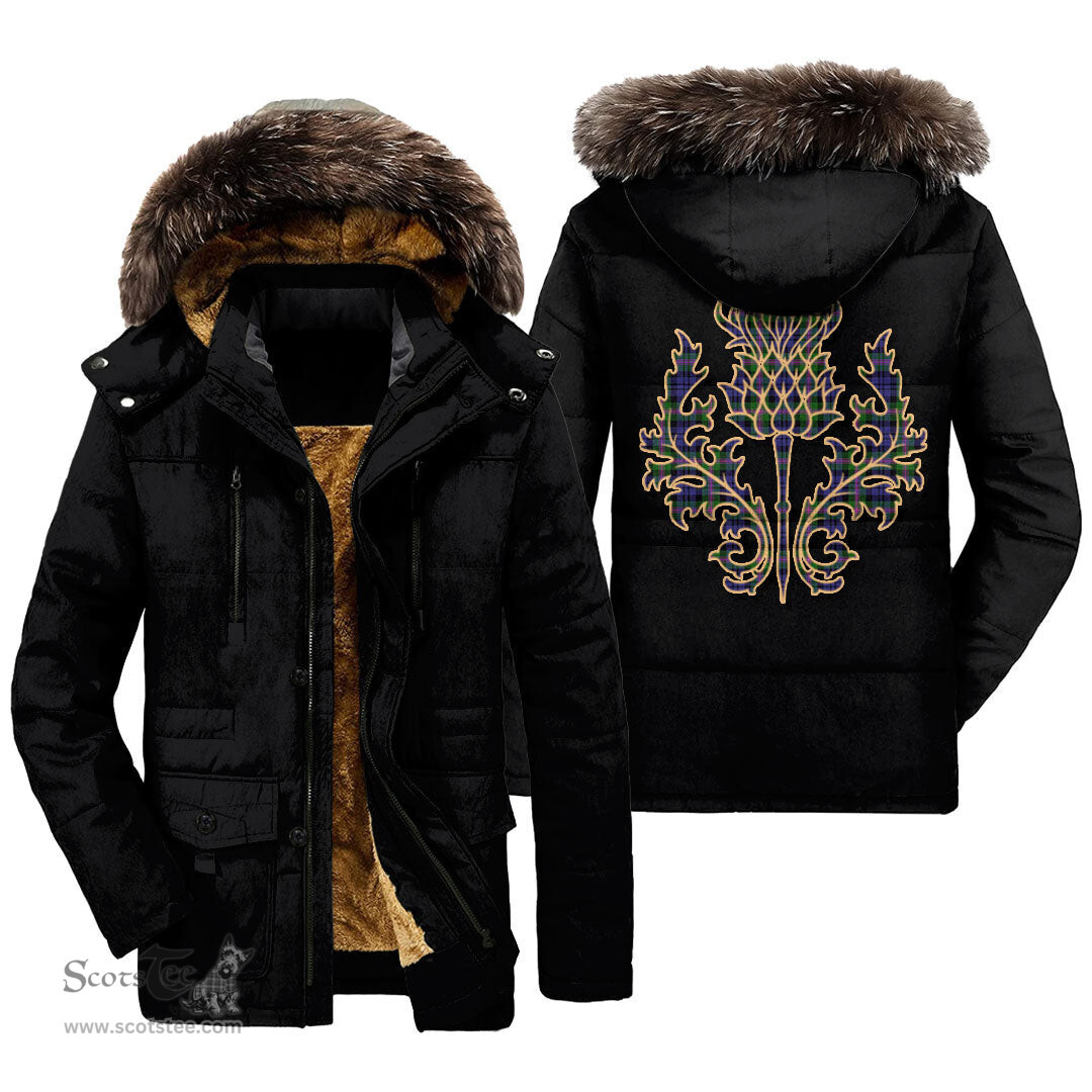 ScotsTee Shop Scottish Baird Modern Clan Scottish Thistle Tartan Faux Fur Hooded Parka Jacket