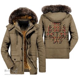 ScotsTee Shop Scottish Anderson of Arbrake Clan Scottish Thistle Tartan Faux Fur Hooded Parka Jacket